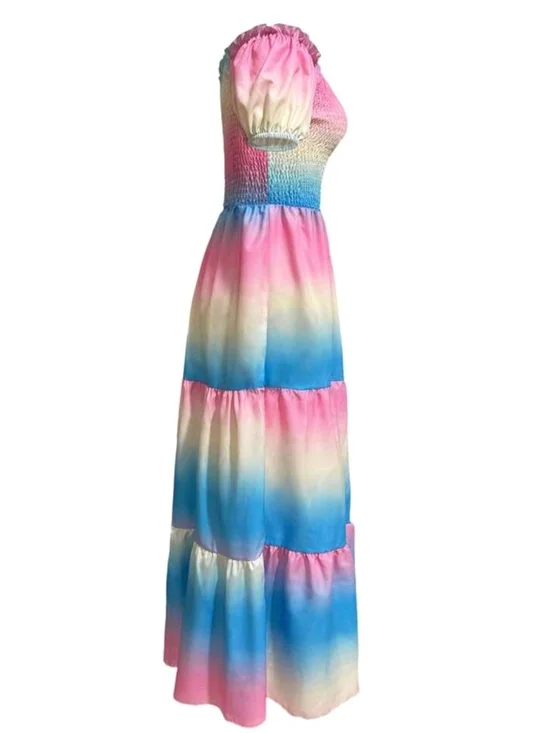 SHEIN Pastel Rainbow Off-Shoulder Maxi Dress - Picture 6 of 15